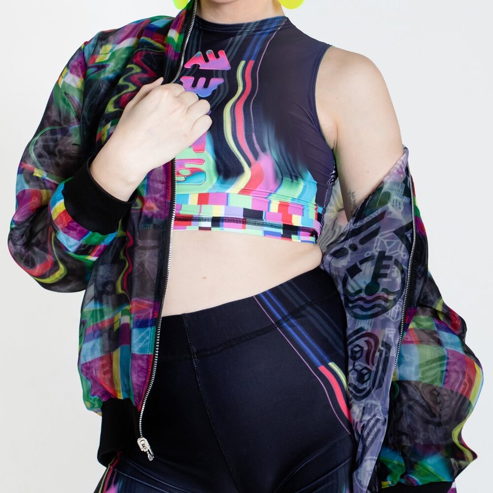 Meow Wolf reversible sheer bomber jacket